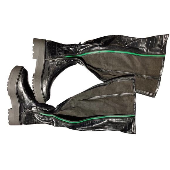 Franco Sarto Janna Over-The-Knee Boots Croc Embossed Faux Leather Black Size 8M - Picture 7 of 10